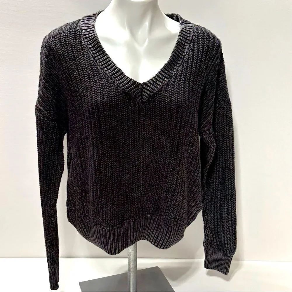 Love Pink Forenza Cropped Sweater Chunky Knit Sweater Grey V Neck M